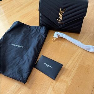 Saint Laurent Black Chevron Bag with Gold Accent